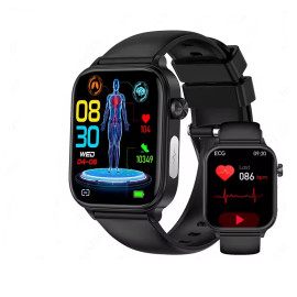 Смарт часы для пожилых с ЭКГ и уровнем кислорода Lige New Black Silicone