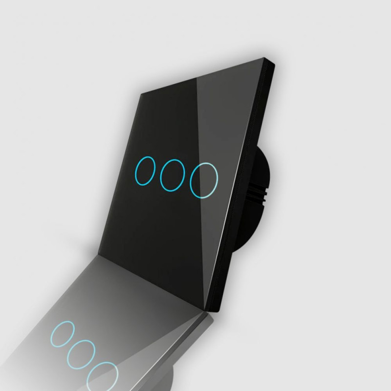 Черный сенсорный трехклавишный выключатель Tuya Wi-Fi