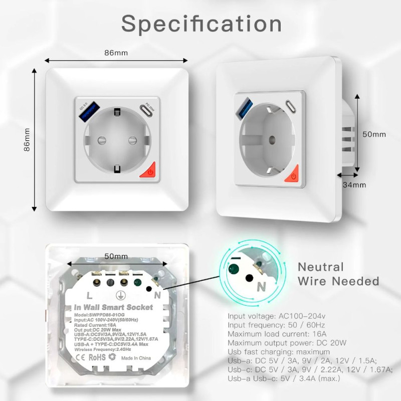 WiFi розетка Moes с USB Type-C (Tuya smart) - 4