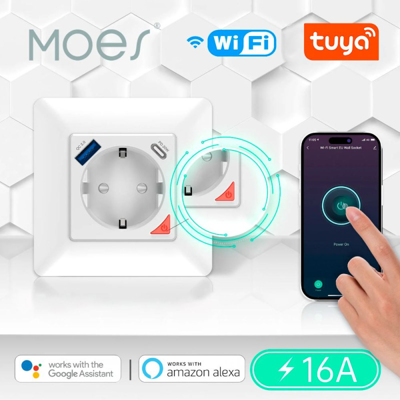 WiFi розетка Moes с USB Type-C (Tuya smart) - 1