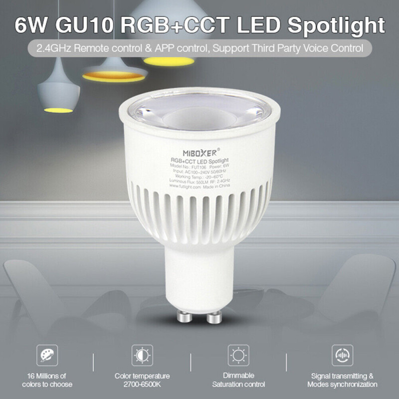 Светодиодный светильник спотлайт RGB + CCT, GU10, 6W - 1
