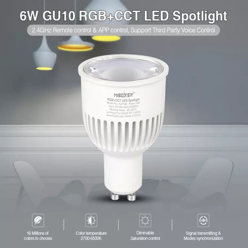 Светодиодный светильник спотлайт RGB + CCT, GU10, 6W