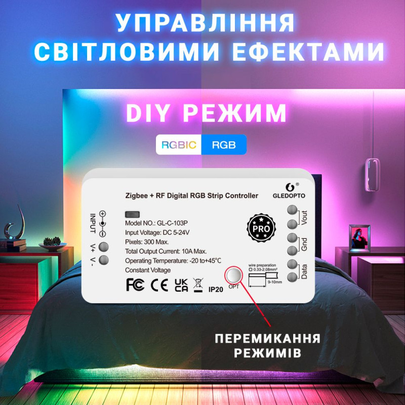 Zigbee LED контроллер Gledopto для адресных лент (Tuya smart) GL-C-103P - 1