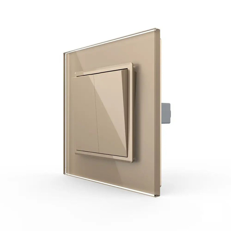 Кнопочный двухклавишный выключатель без фиксации Импульсный выключатель Livolo золото стекло (VL-C7FCMH-1AP)