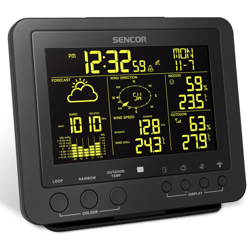 Sencor Метеостанція, внутр/зовн вимірювання, темп-ра, вологість, час, прогноз погоди, атмосферний тиск, шв. вітру, чорний - 1