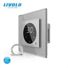 Умный программируемый терморегулятор с внешним датчиком температуры для теплого пола Livolo серый (VL-M7FCQ1Z2-2IPS23)