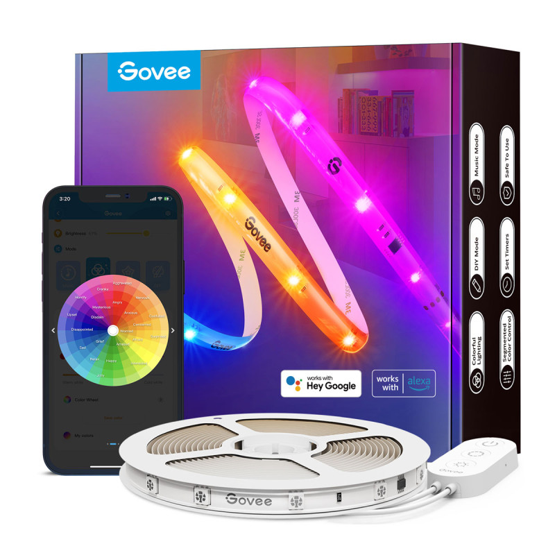 Govee Стрічка світлодіодна розумна H619A RGBIC Basic Wi-Fi + Bluetooth LED Strip Light With Protective Coating 5м Білий