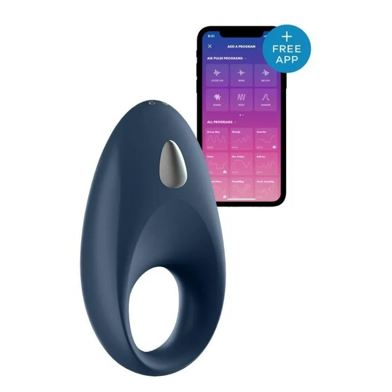 Satisfyer Mighty One - эрекционное смарт-кольцо с вибрацией, 9х2.8 см (синий) - 1