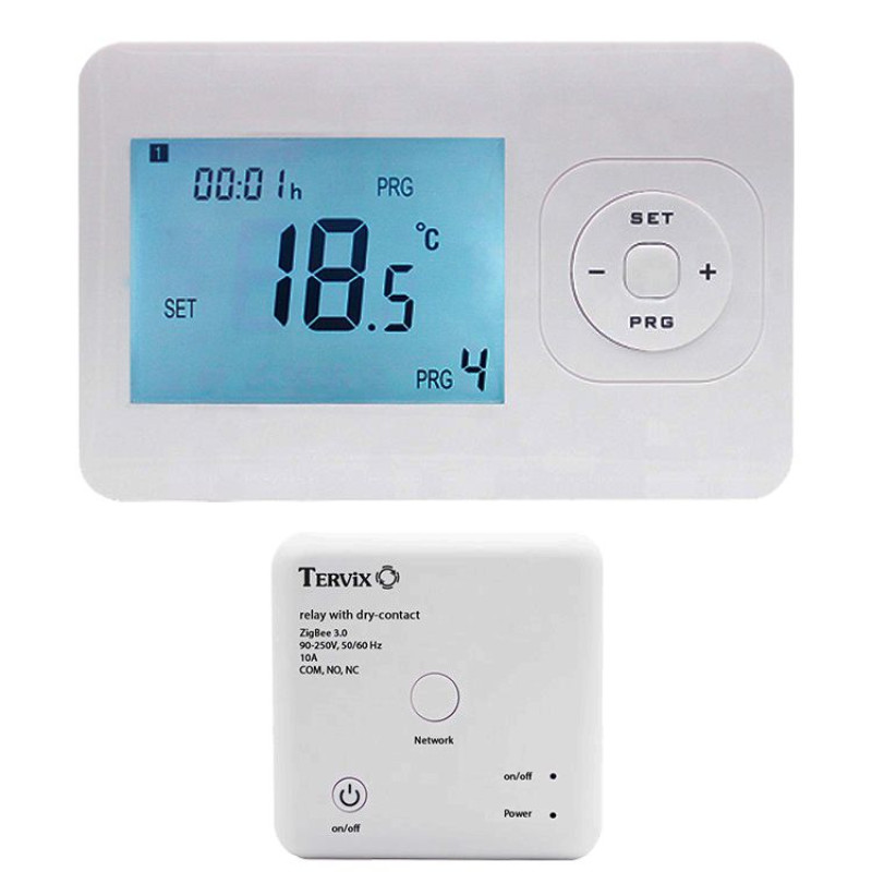 Tervix 493061 Комплект бездротового керування опаленням ZigBee: бездротовий термостат + реле (сухий контакт)