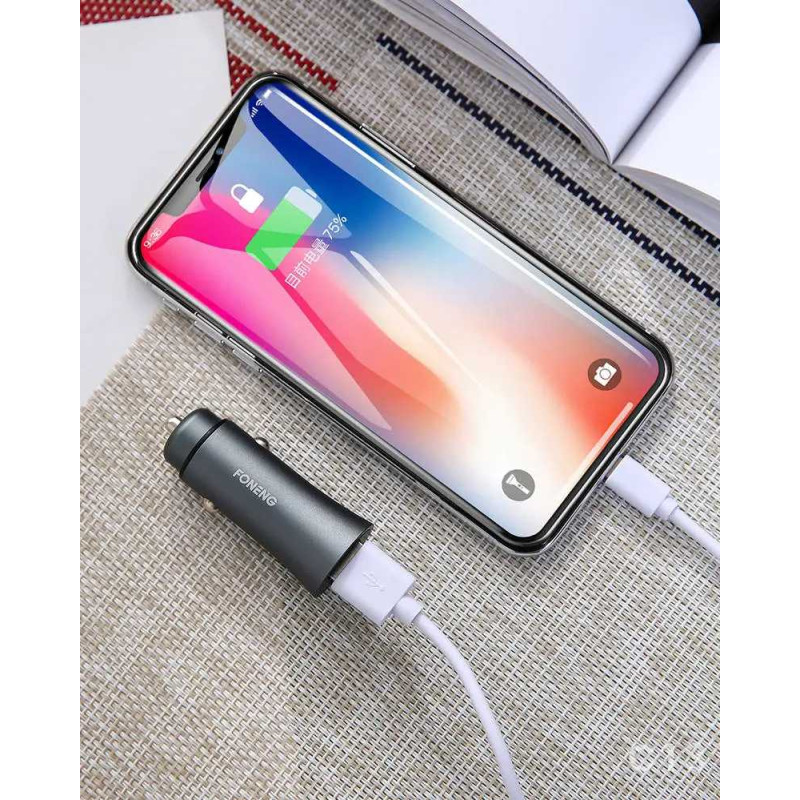 Автомобильное зарядное устройство + кабель Type-C FONENG C13 (2xUSB QC / 5.1A) - Gray - 1