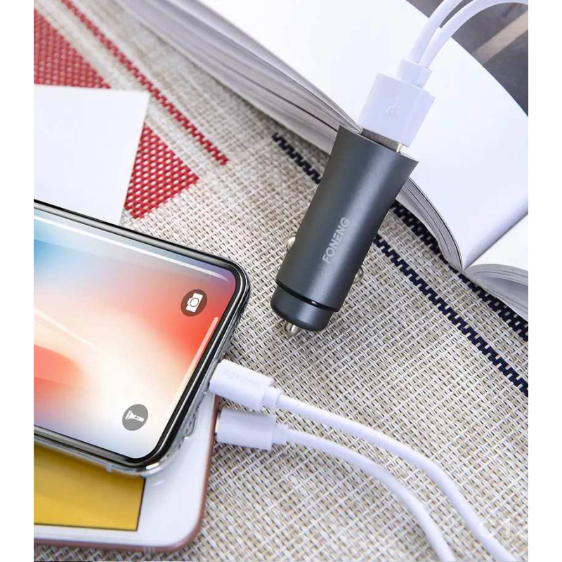 Автомобильное зарядное устройство + кабель Type-C FONENG C13 (2xUSB QC / 5.1A) - Gray - 4
