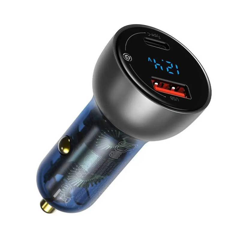 Автомобильная зарядка Baseus Particular Digital Display PPS Dual Quick Charger 65W USB + Type-C - Silver