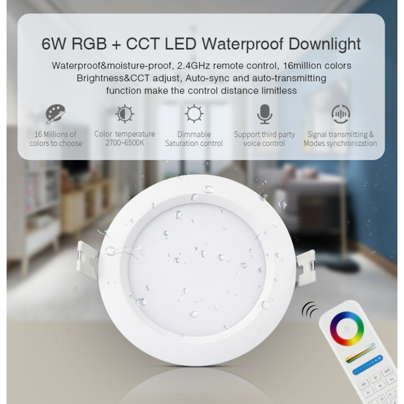 Водонепроницаемый smart светильник даунлайт RGB + CCT, WIFI, 6W - 4