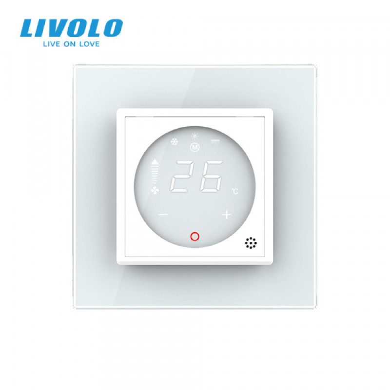 Цифровой сенсорный термостат для Конвектора Фанкойла Livolo белое стекло (VL-C7-FCA-2WPS72) - 1