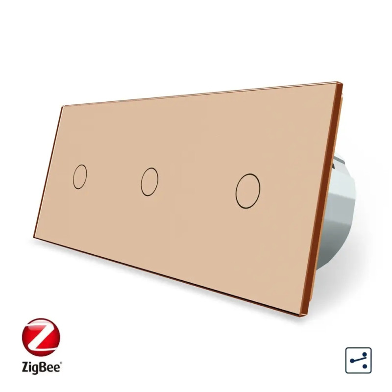 Умный сенсорный проходной выключатель 3 сенсора (1-1-1) Livolo золотой стекло (VL-C703SZ-13)