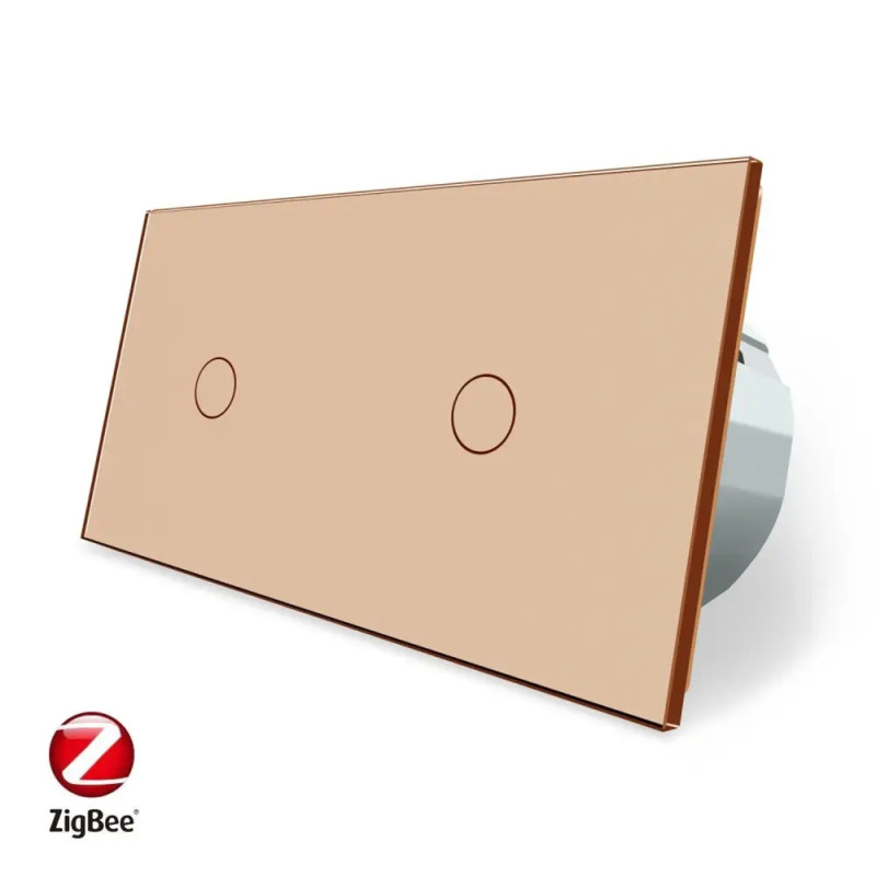 Умный сенсорный ZigBee выключатель 2 сенсора (1-1) Livolo золото (VL-C701Z/C701Z-13)