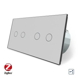 Розумний сенсорний прохідний вимикач 4 сенсора (2-2) Livolo сірий скло (VL-C702SZ/C702SZ-15)