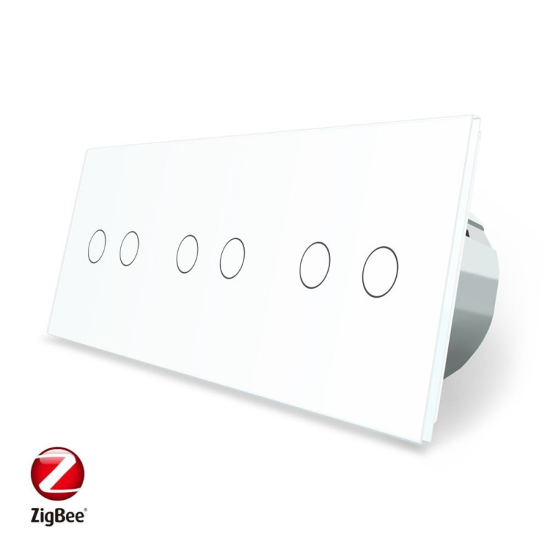 Умный сенсорный ZigBee выключатель 6 сенсоров (2-2-2) Livolo белый (VL-C702Z/C702Z/C702Z-11)