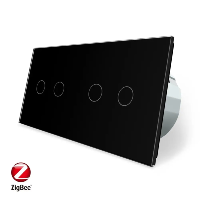 Умный сенсорный ZigBee выключатель 4 сенсора (2-2) Livolo черный стекло (VL-C702Z/C702Z-12)