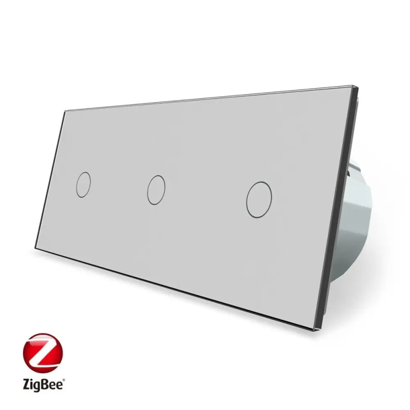 Умный сенсорный ZigBee выключатель 3 сенсора (1-1-1) Livolo серый (VL-C701Z/C701Z/C701Z-15)