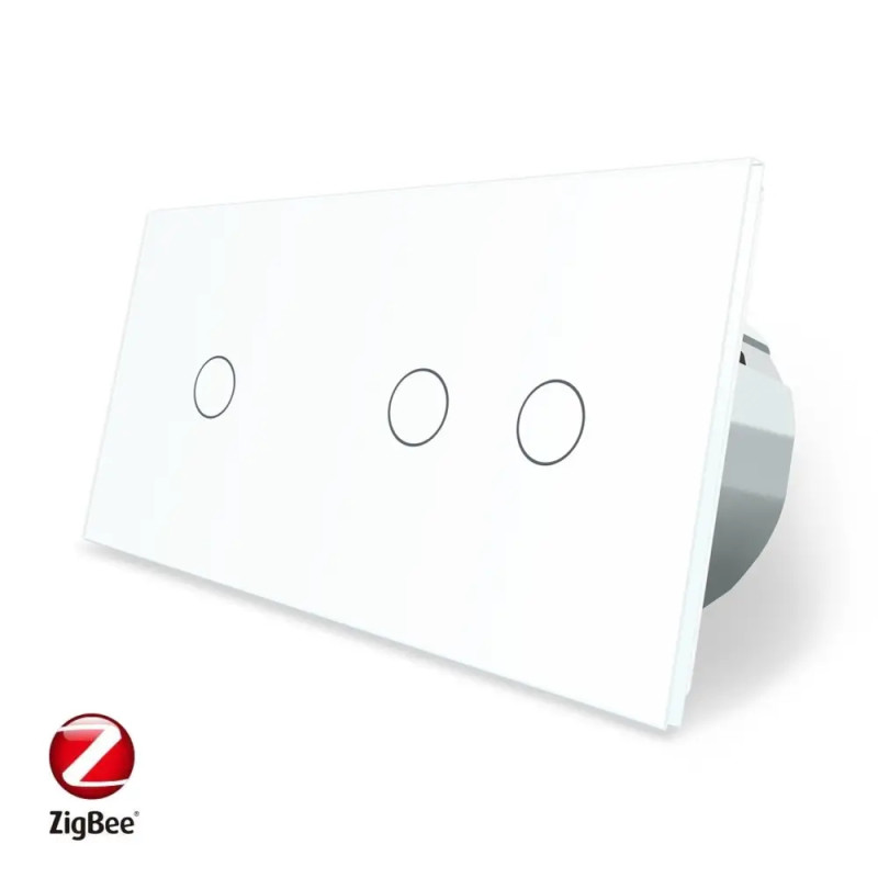Умный сенсорный ZigBee выключатель 3 сенсора (1-2) Livolo белый стекло (VL-C701Z/C702Z-11)
