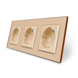 Трехместная умная розетка ZigBee с заземлением Livolo золотой (VL-C7FCTC16AZ-6AP)