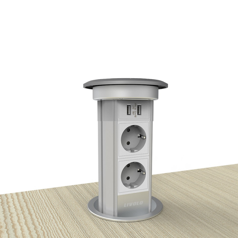 Умная Wi-Fi выдвижная двойная розетка с двойной USB и беспроводной зарядкой Livolo (VL-SHS004)