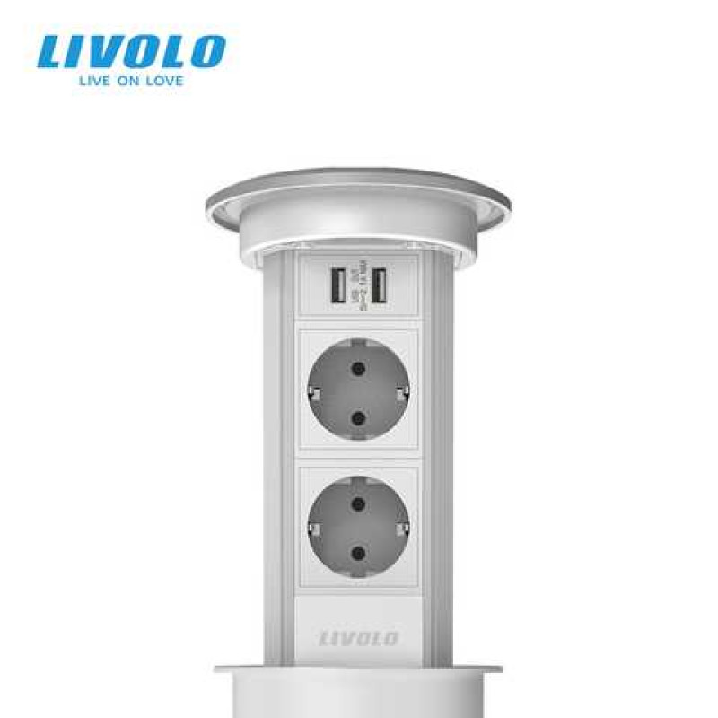 Умная Wi-Fi выдвижная двойная розетка с двойной USB и беспроводной зарядкой Livolo (VL-SHS004) - 1