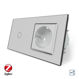 Розумний сенсорний прохідний вимикач 1 сенсор 1 розетка Livolo сірий скло (VL-C701SZ/C7C1EU-15)