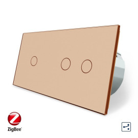 Розумний сенсорний прохідний вимикач 3 сенсора (1-2) Livolo золотий скло (VL-C701SZ/C702SZ-13)