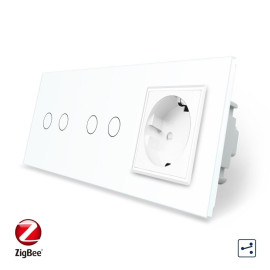 Умный сенсорный проходной выключатель 4 сенсора (2-2) 1 розетка Livolo белый стекло (VL-C702SZ/C702SZ/C7C1EU-11)