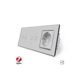 Умный сенсорный проходной выключатель 4 сенсора (2-2) 1 розетка Livolo серый стекло (VL-C702SZ/C702SZ/C7C1EU-15)