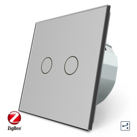 Розумний сенсорний прохідний ZigBee вимикач 2 сенсора Livolo сірий скло (VL-C702SZ-15)
