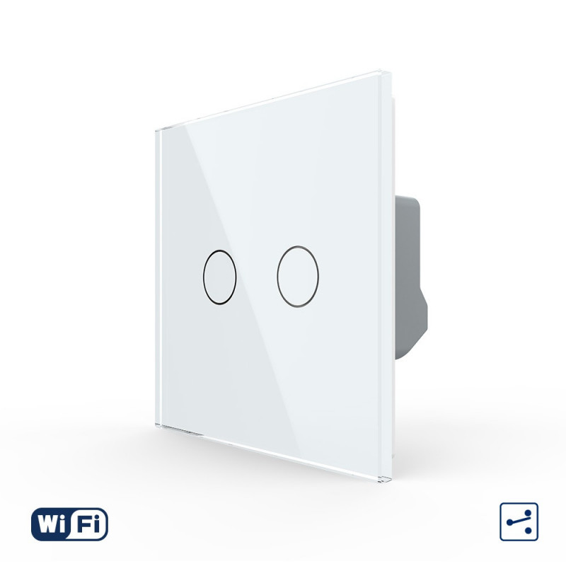Умный сенсорный Wi-Fi проходной выключатель 2 сенсора Livolo белый стекло (VL-C7FC2SNY-2G-WP)