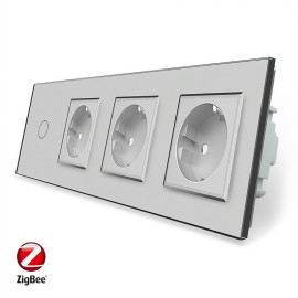 Умный сенсорный ZigBee выключатель 1 сенсор 3 розетки Livolo серый стекло (VL-C701Z/C7C3EU-15)