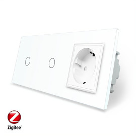 Умный сенсорный ZigBee выключатель 2 сенсора (1-1) 1 розетка Livolo белый стекло (VL-C701Z/C701Z/C7C1EU-11)