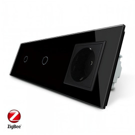 Умный сенсорный ZigBee выключатель 2 сенсора (1-1) 1 розетка Livolo черный стекло (VL-C701Z/C701Z/C7C1EU-12)