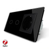 Умный сенсорный ZigBee выключатель 2 сенсора 1 розетка Livolo черный стекло (VL-C702Z/C7C1EU-12)