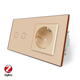 Умный сенсорный ZigBee выключатель 2 сенсора 1 розетка Livolo золото стекло (VL-C702Z/C7C1EU-13)