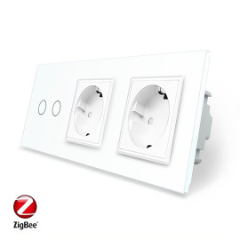 Умный сенсорный ZigBee выключатель 2 сенсора 2 розетки Livolo белый стекло (VL-C702Z/C7C2EU-11)
