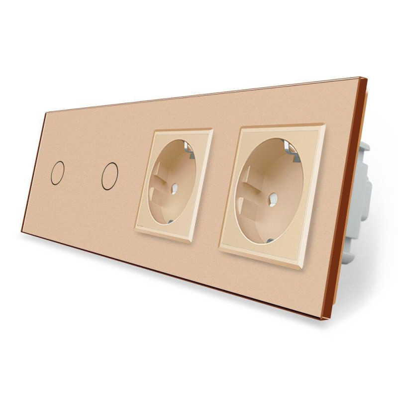 Умный сенсорный ZigBee выключатель 2 сенсора 2 розетки Livolo золото стекло (VL-C702Z/C7C2EU-13)