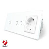 Умный сенсорный ZigBee выключатель 3 сенсора (1-2) 1 розетка Livolo белый стекло (VL-C701Z/C702Z/C7C1EU-11)
