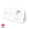 Умный сенсорный ZigBee выключатель 4 сенсора (2-2) 1 розетка Livolo белый стекло (VL-C702Z/C702Z/C7C1EU-11)