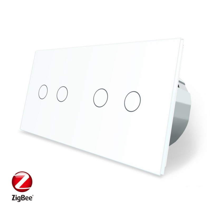 Умный сенсорный ZigBee выключатель 4 сенсора (2-2) Livolo белый стекло (VL-C702Z/C702Z-11)