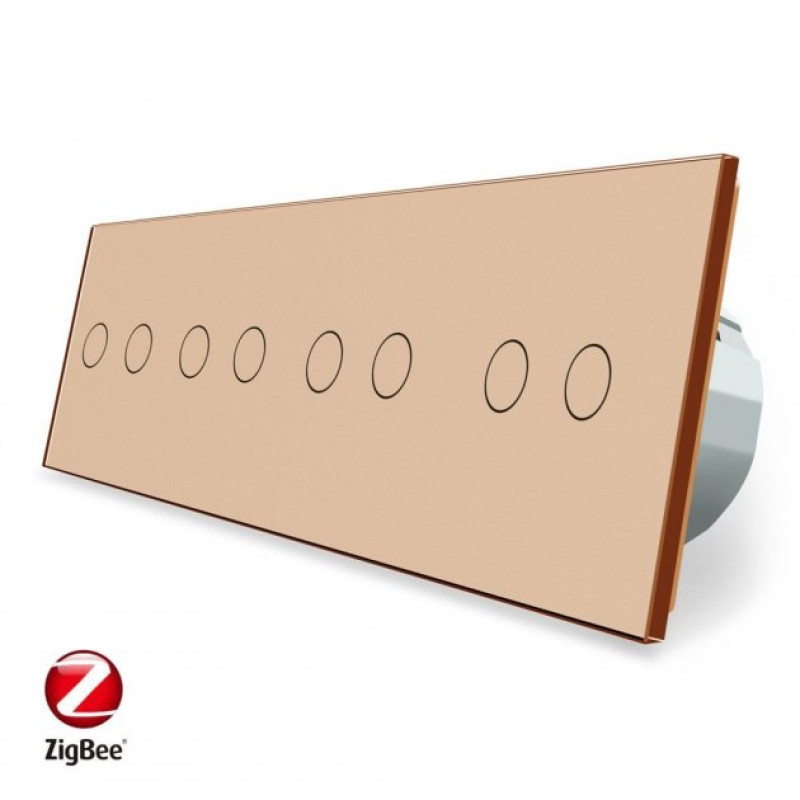 Умный сенсорный ZigBee выключатель 8 сенсоров (2-2-2-2) Livolo золото (VL-C708Z-13)