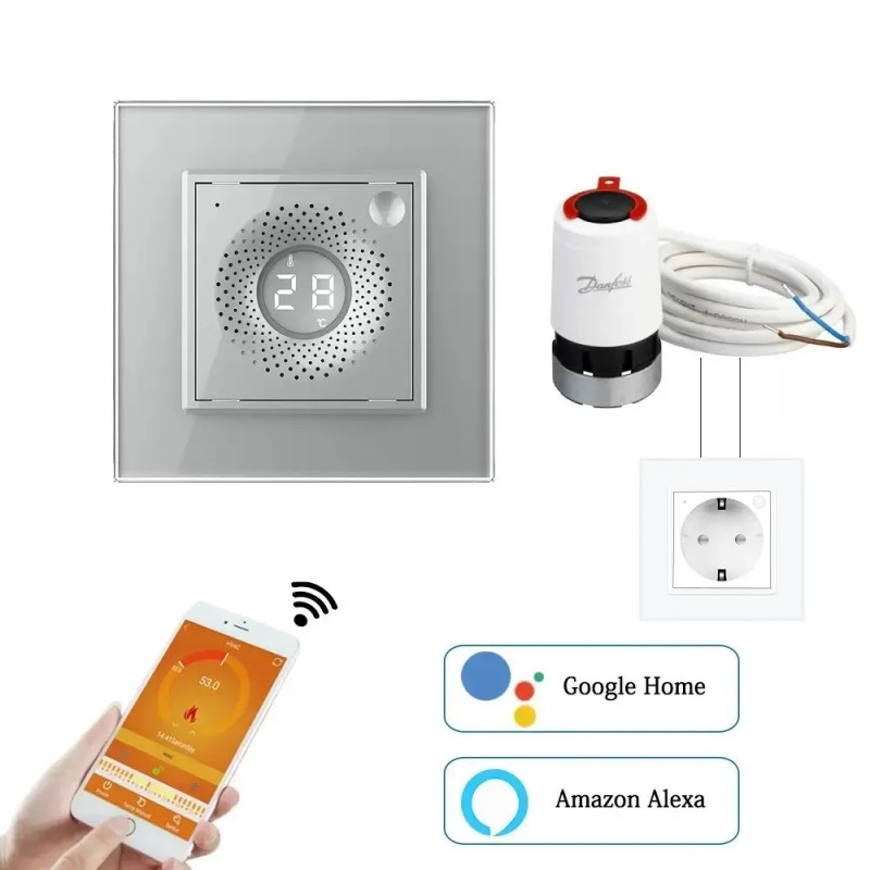 Решение для автоматического управления водяным теплым полом Livolo серое стекло (VL-C7FCEZ-TC16AZ-2IP)