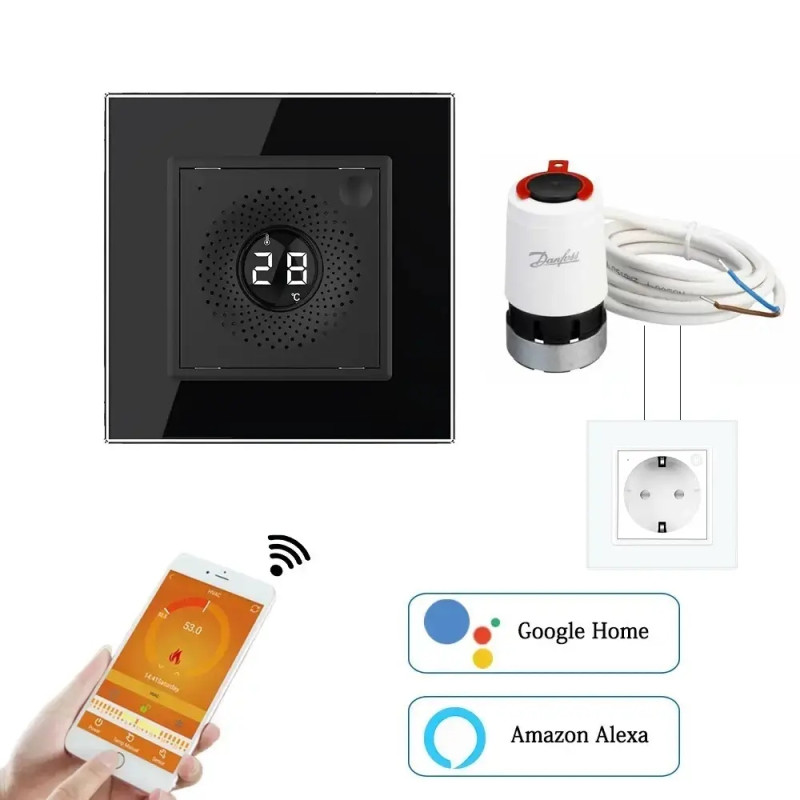 Решение для автоматического управления водяным теплым полом Livolo черное стекло (VL-C7FCEZ-TC16AZ-2BP)