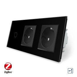 Розумний сенсорний прохідний вимикач 1 сенсор 2 розетки Livolo чорний скло (VL-C701SZ/C7C2EU-12)