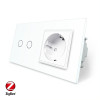 Умный сенсорный ZigBee выключатель 2 сенсора 1 розетка Livolo белый стекло (VL-C702Z/C7C1EU-11)