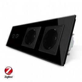 Умный сенсорный ZigBee выключатель 2 сенсора 2 розетки Livolo черный стекло (VL-C702Z/C7C2EU-12)